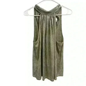 Bishop + Young Women‎ Gray Hi-Shine Metallic Tie Mock Neck Sleeveless Blouse S